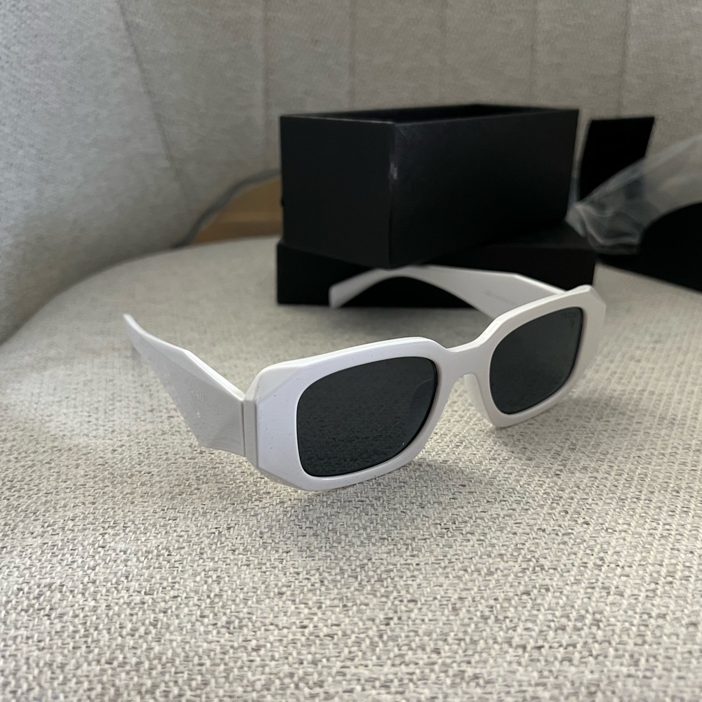 Prada White Rectangular Sunglasses